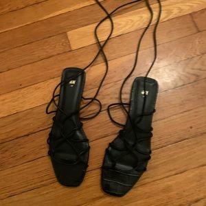 Black Lace Up Flat Sandals